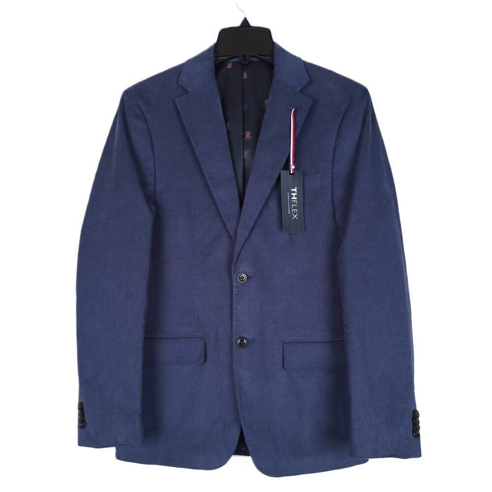 Tommy Hilfiger Mens Modern Fit Corduroy Sport Coat Blazer 36R Blue Stretch NWT
